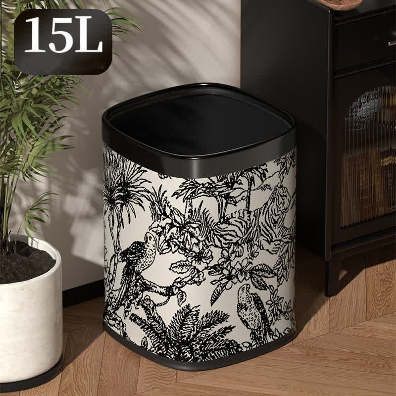 Poubelle rétro carrée à double couche au design forestier