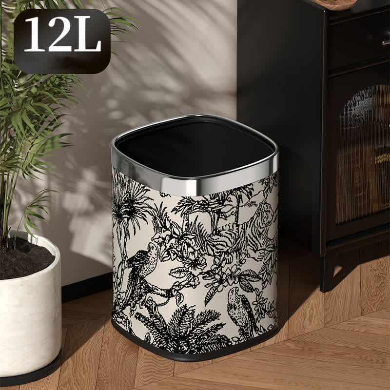 Poubelle rétro carrée à double couche au design forestier