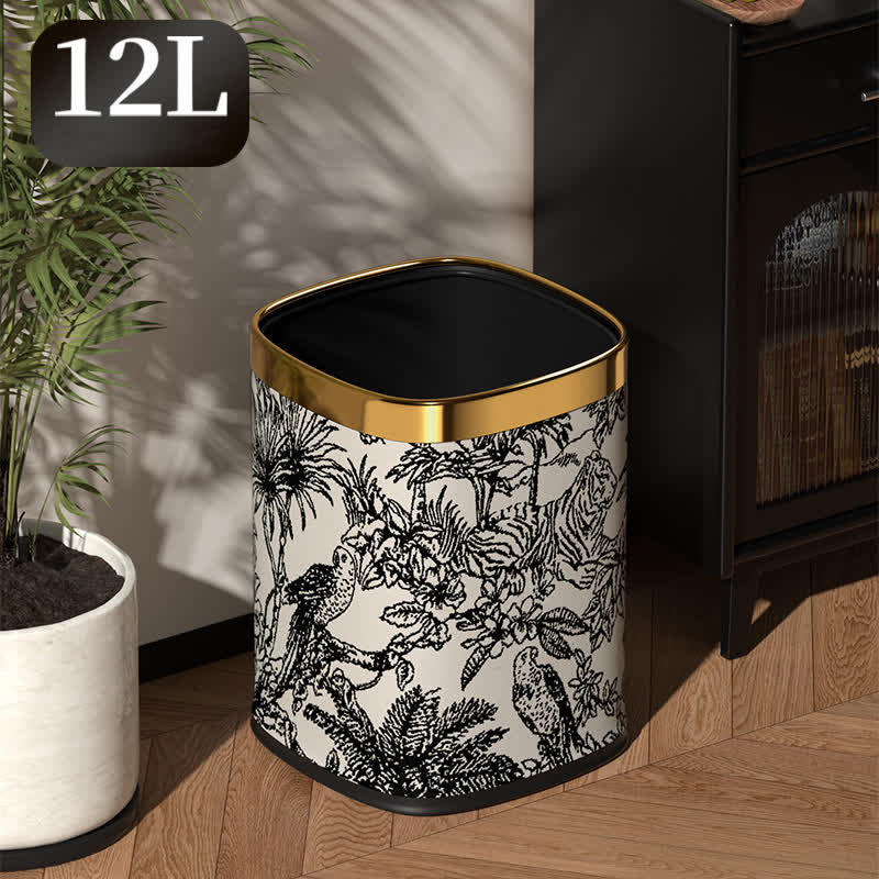 Poubelle rétro carrée à double couche au design forestier