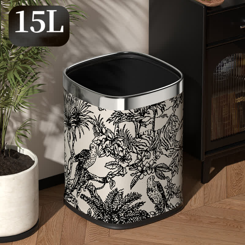 Poubelle rétro carrée à double couche au design forestier