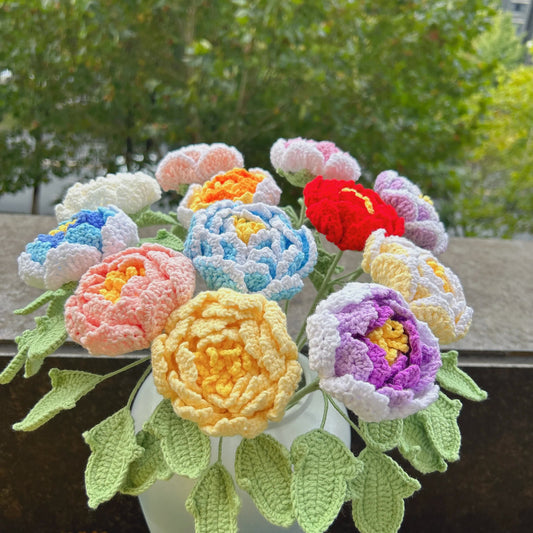Décoration d'intérieur en fil crocheté à la main en forme de fleur de pivoine