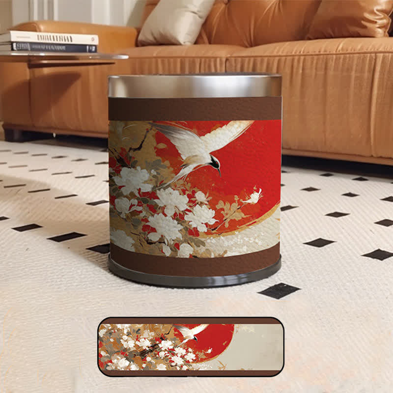 Poubelle décorative de grande capacité avec motif de fleurs et d'oiseaux