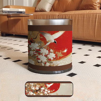 Poubelle décorative de grande capacité avec motif de fleurs et d'oiseaux