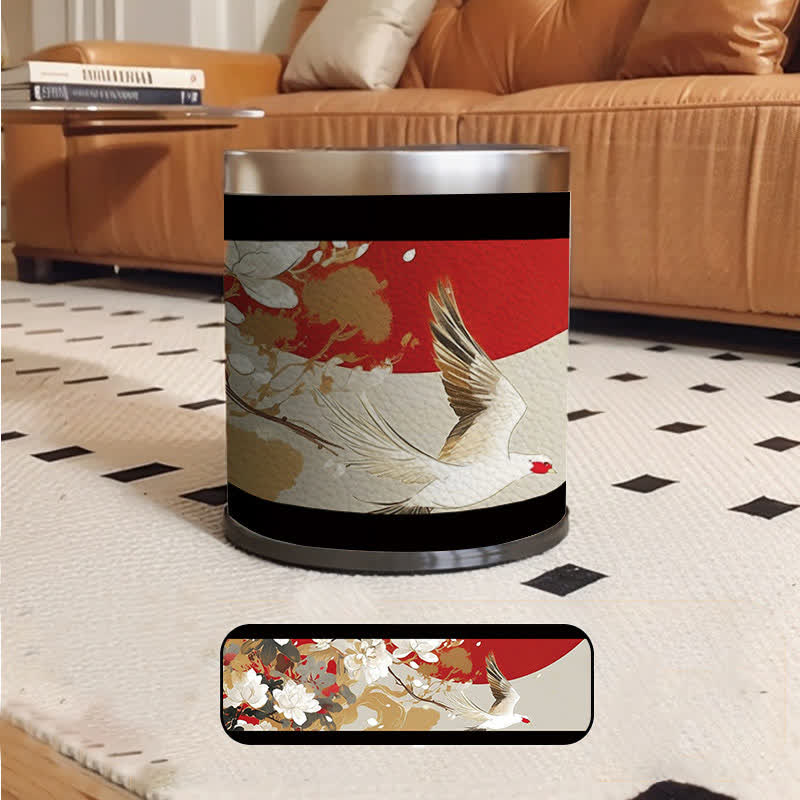 Poubelle décorative de grande capacité avec motif de fleurs et d'oiseaux