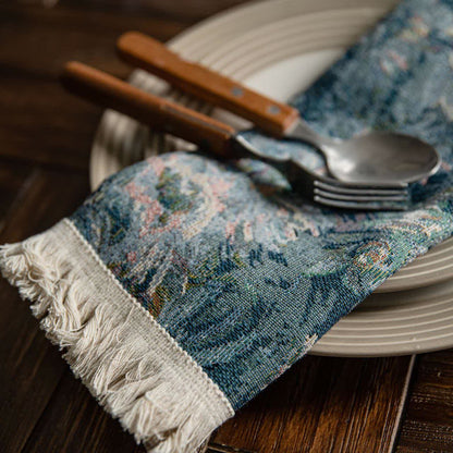 Set de table jacquard avec pompon tournesol et peinture à l'huile