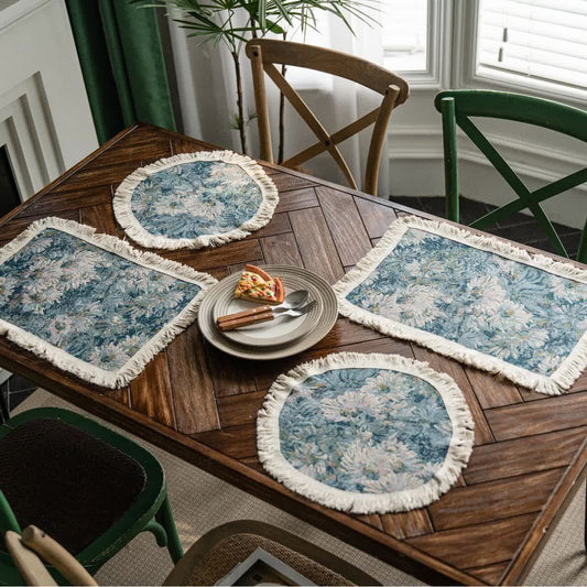 Set de table jacquard avec pompon tournesol et peinture à l'huile