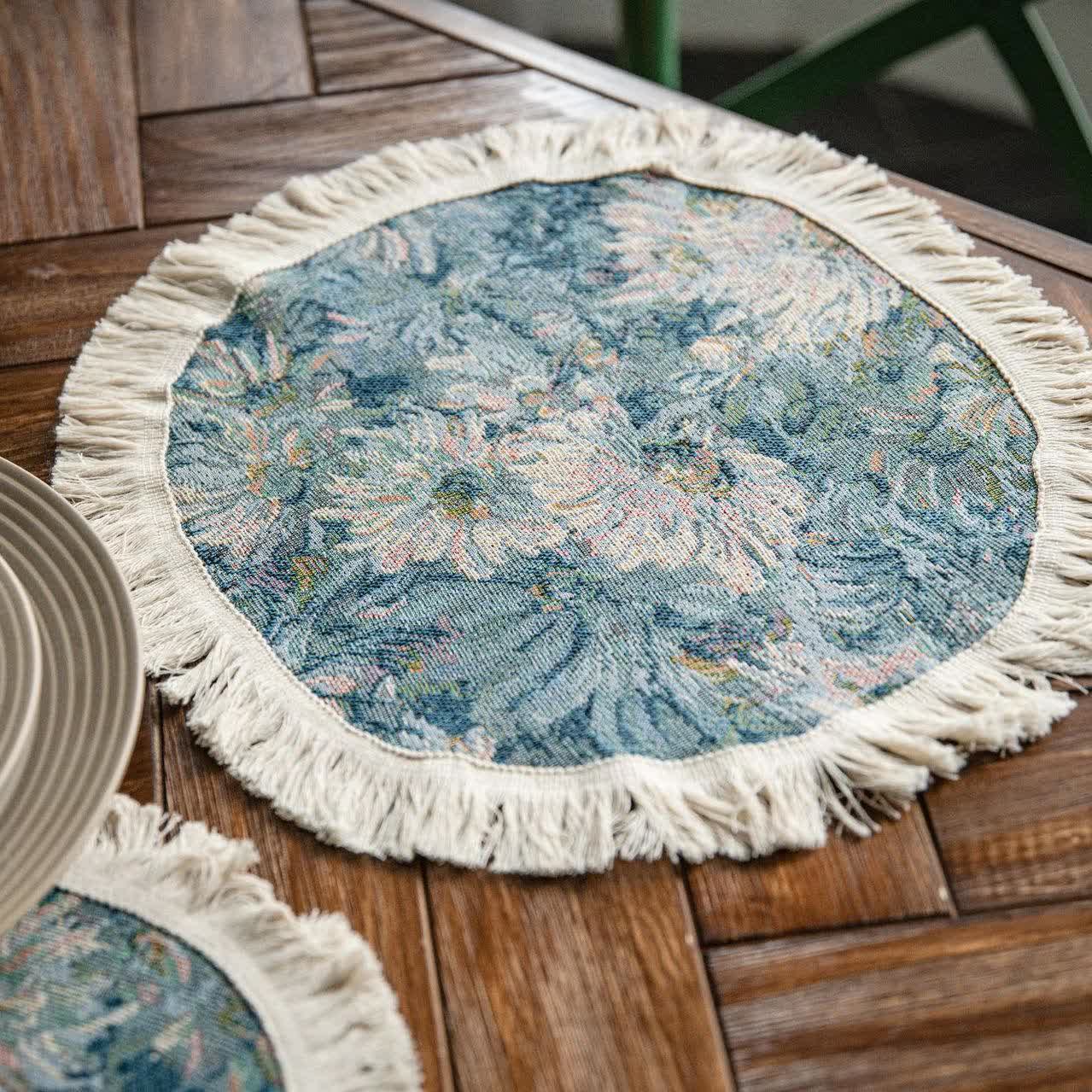 Set de table jacquard avec pompon tournesol et peinture à l'huile