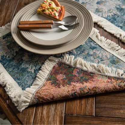 Set de table jacquard avec pompon tournesol et peinture à l'huile