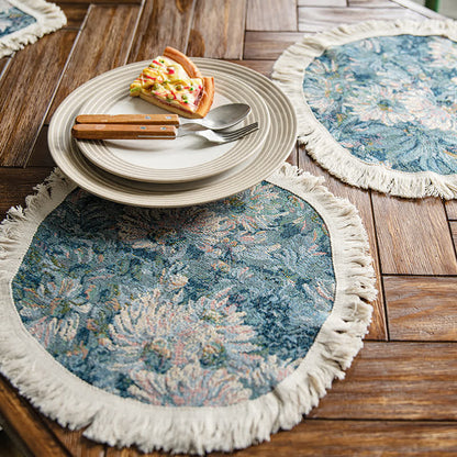 Set de table jacquard avec pompon tournesol et peinture à l'huile