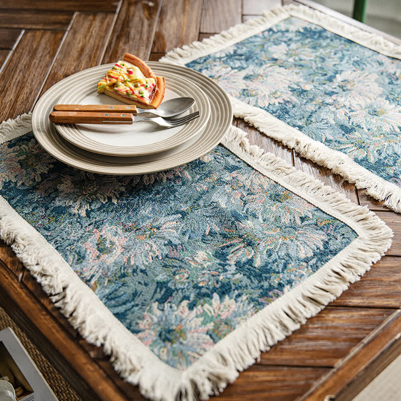 Set de table jacquard avec pompon tournesol et peinture à l'huile