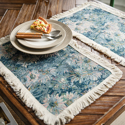 Set de table jacquard avec pompon tournesol et peinture à l'huile