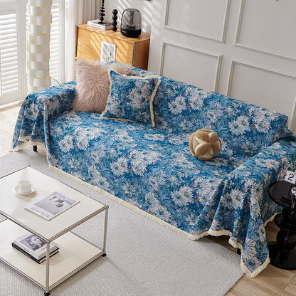 Housse de canapé en coton et lin de style pastoral avec pompon