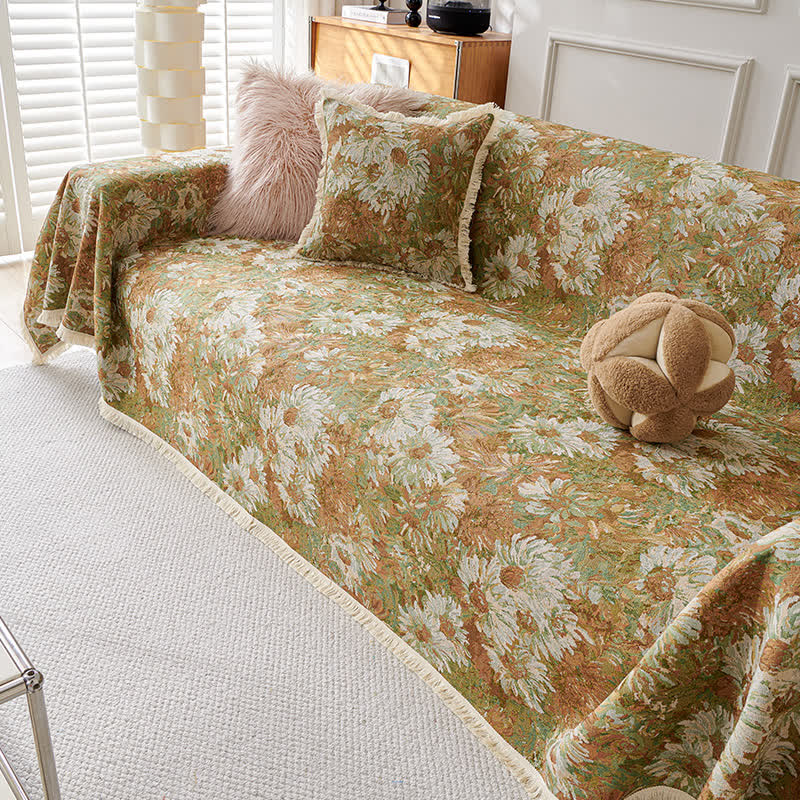 Housse de canapé en coton et lin de style pastoral avec pompon
