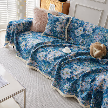 Housse de canapé en coton et lin de style pastoral avec pompon