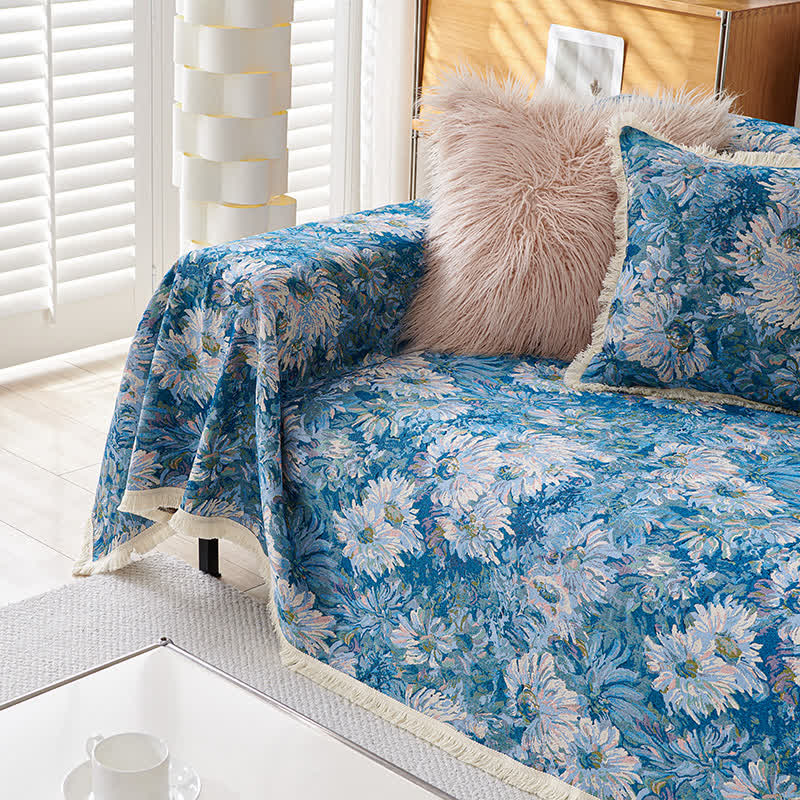 Housse de canapé en coton et lin de style pastoral avec pompon