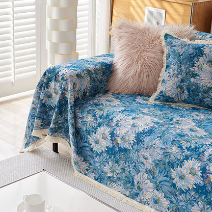 Housse de canapé en coton et lin de style pastoral avec pompon