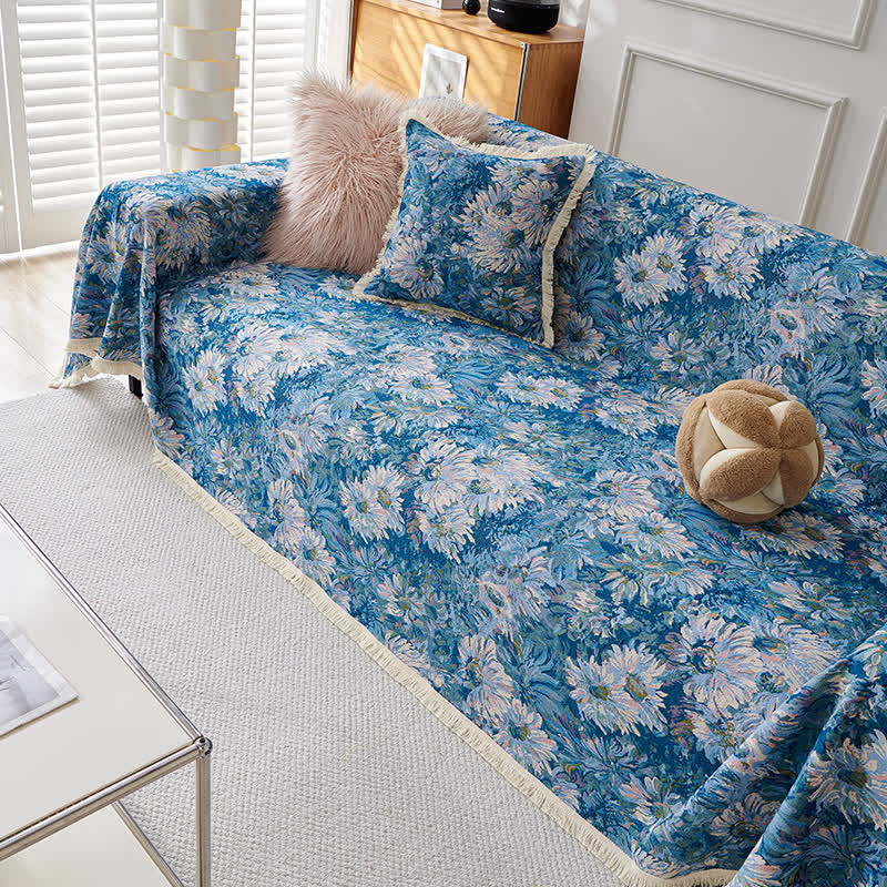 Housse de canapé en coton et lin de style pastoral avec pompon