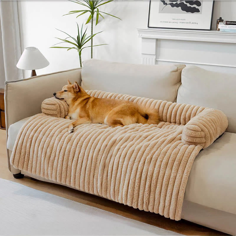 Housse de canapé moelleuse pour animaux de compagnie de couleur unie