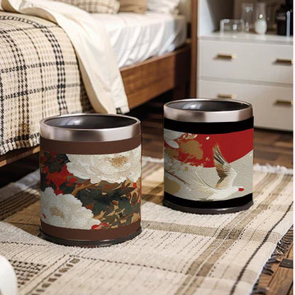Poubelle décorative de grande capacité avec motif de fleurs et d'oiseaux