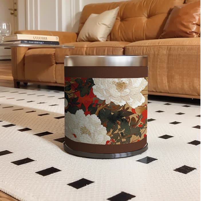 Poubelle décorative de grande capacité avec motif de fleurs et d'oiseaux