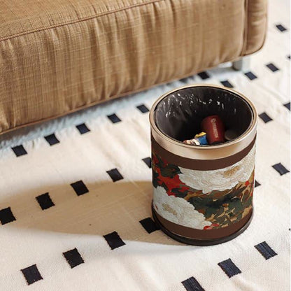 Poubelle décorative de grande capacité avec motif de fleurs et d'oiseaux