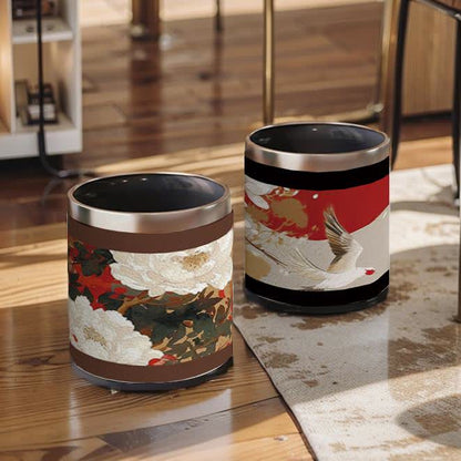 Poubelle décorative de grande capacité avec motif de fleurs et d'oiseaux