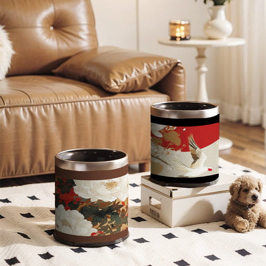Poubelle décorative de grande capacité avec motif de fleurs et d'oiseaux