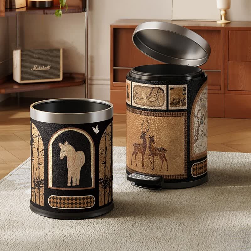 Poubelle luxueuse en cuir vintage