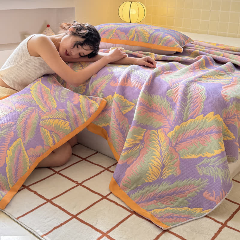 Couverture réversible rustique et respirante avec des feuilles de forêt tropicale