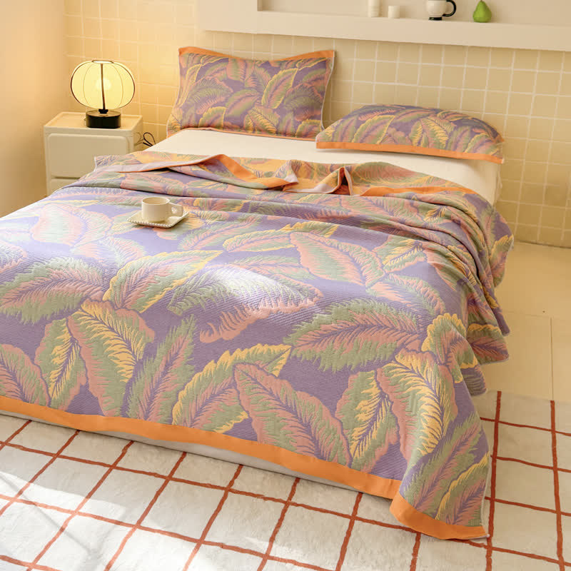 Couverture réversible rustique et respirante avec des feuilles de forêt tropicale