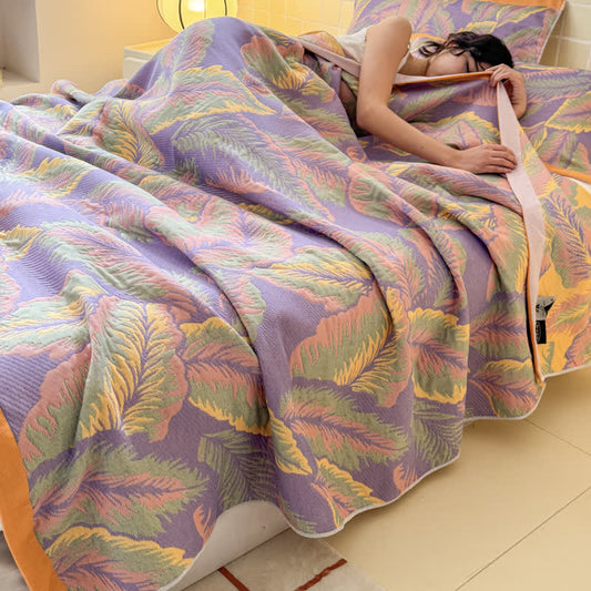 Couverture réversible rustique et respirante avec des feuilles de forêt tropicale