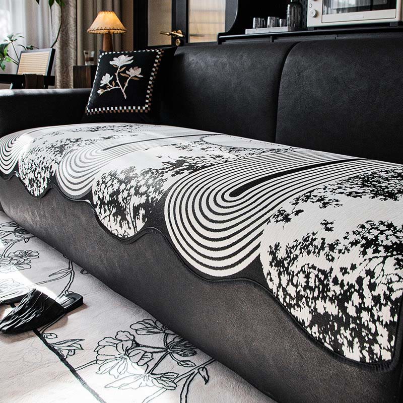 Housse de canapé antidérapante avec motif de vagues rétro