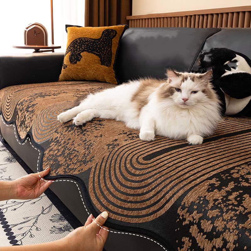 Housse de canapé antidérapante avec motif de vagues rétro