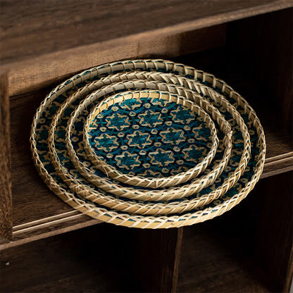 Panier de rangement rond en rotin coloré tissé à la main