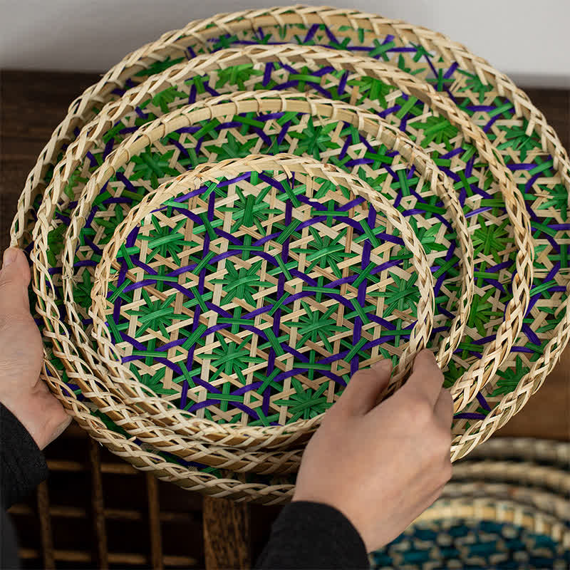 Panier de rangement rond en rotin coloré tissé à la main