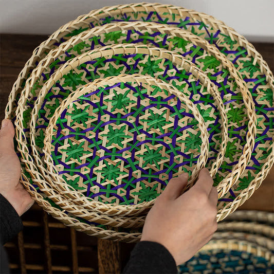 Panier de rangement rond en rotin coloré tissé à la main