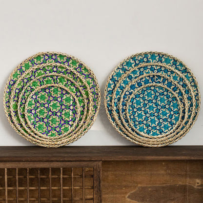 Panier de rangement rond en rotin coloré tissé à la main