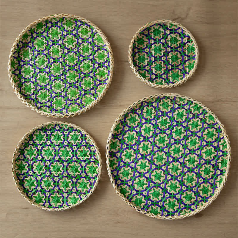 Panier de rangement rond en rotin coloré tissé à la main