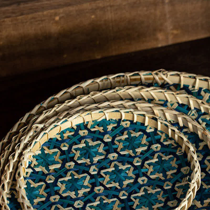 Panier de rangement rond en rotin coloré tissé à la main