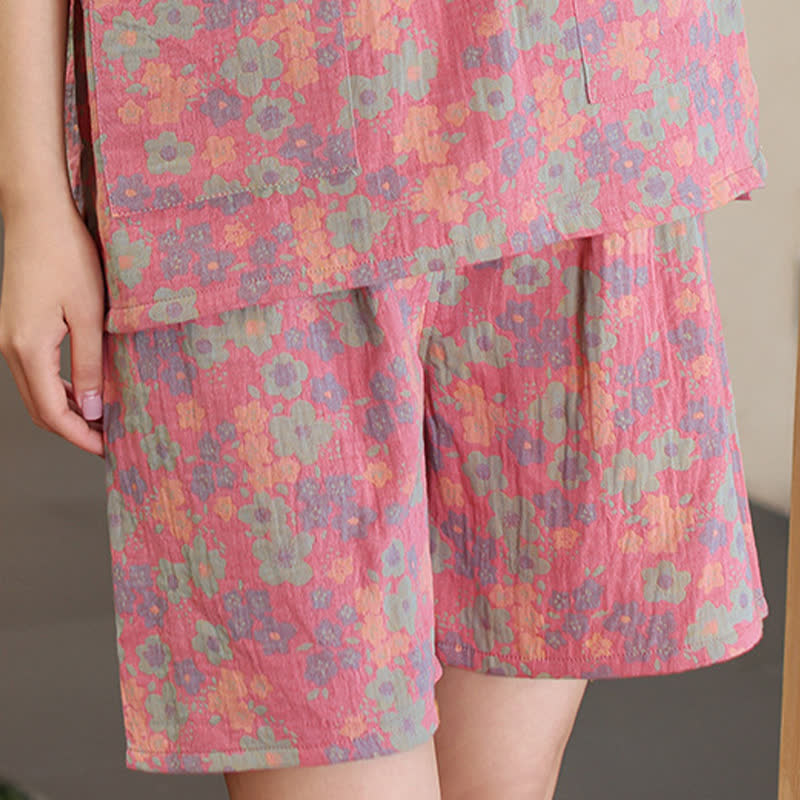 Ensemble pyjama à manches courtes en coton à imprimé floral grande taille