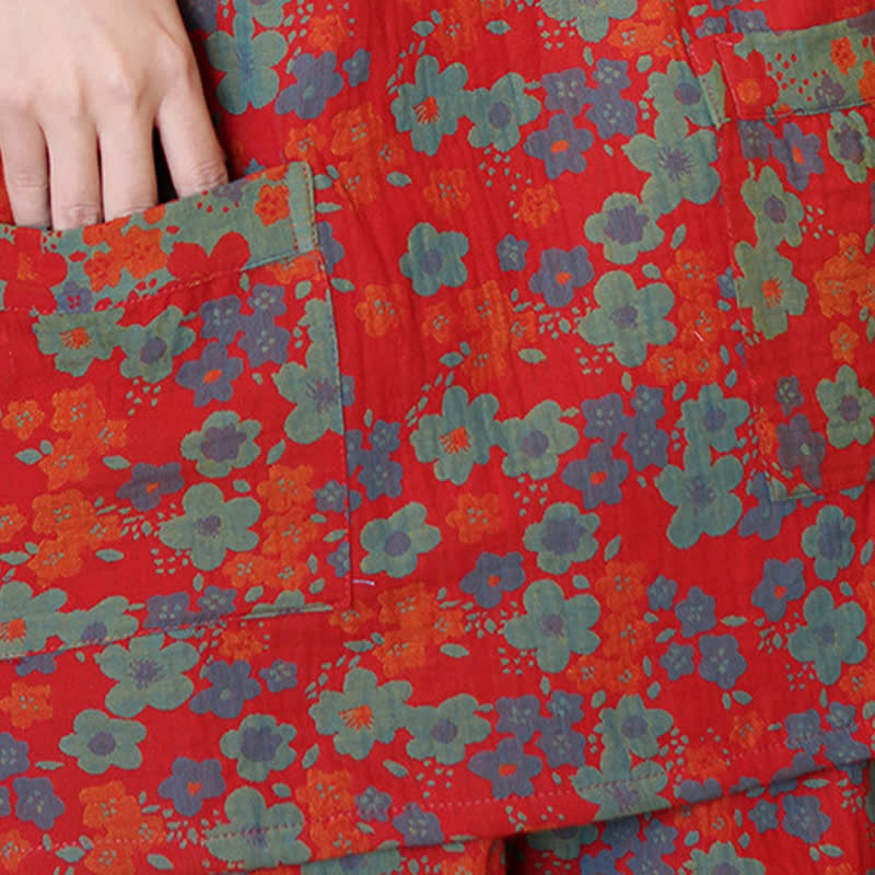 Ensemble pyjama à manches courtes en coton à imprimé floral grande taille