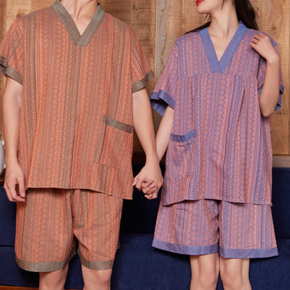 Ensemble de nuit en coton grande taille à col en V pour couple