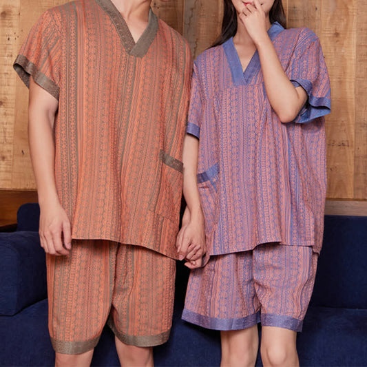 Ensemble de nuit en coton grande taille à col en V pour couple
