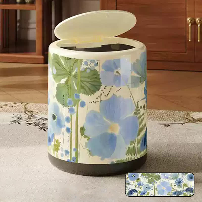 Poubelle décorative de grande capacité et à motif floral