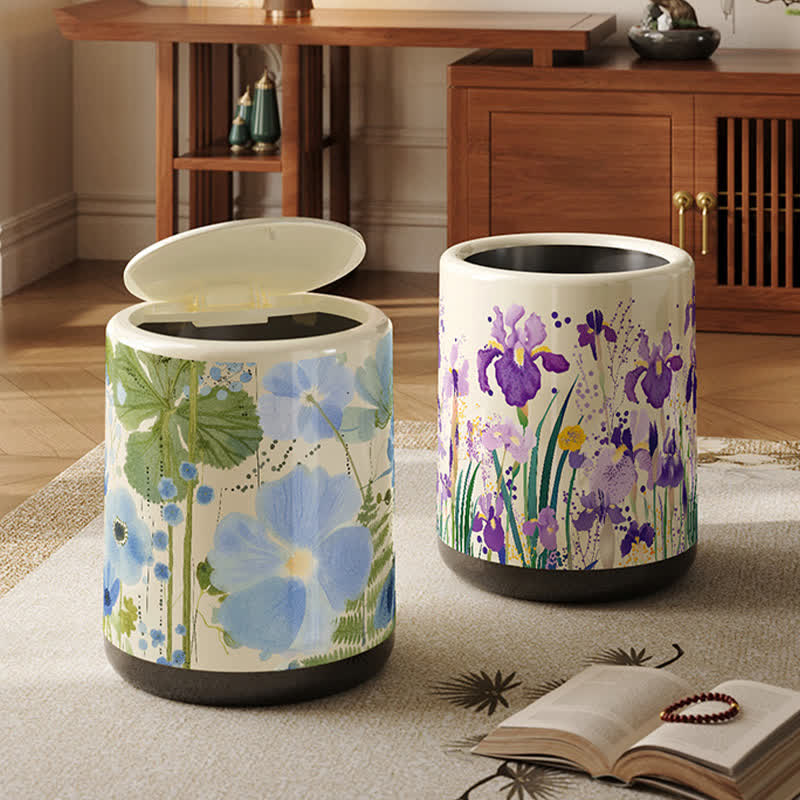 Poubelle décorative de grande capacité et à motif floral