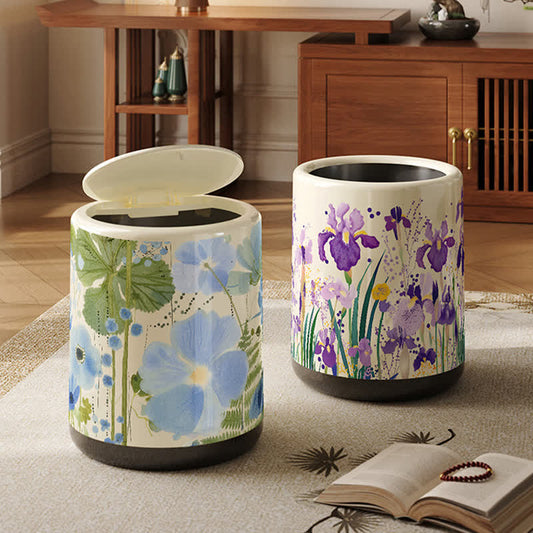 Poubelle décorative de grande capacité et à motif floral