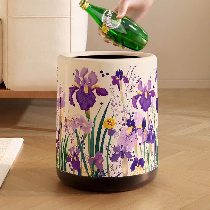 Poubelle décorative de grande capacité et à motif floral