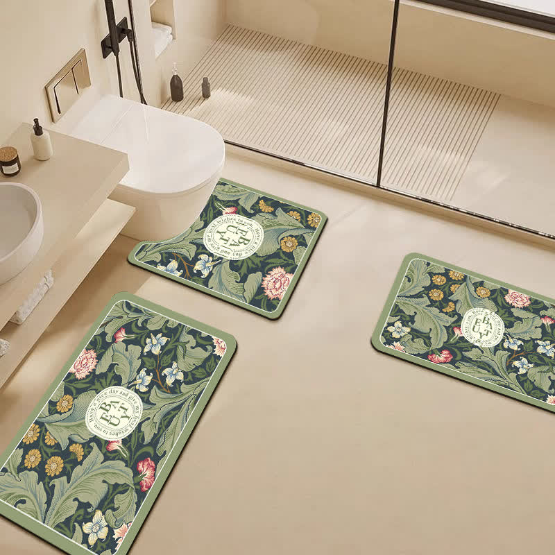 Tapis de bain élégant en boue de diatomées florales, absorbant l'eau, antidérapant