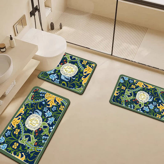 Tapis de bain élégant en boue de diatomées florales, absorbant l'eau, antidérapant