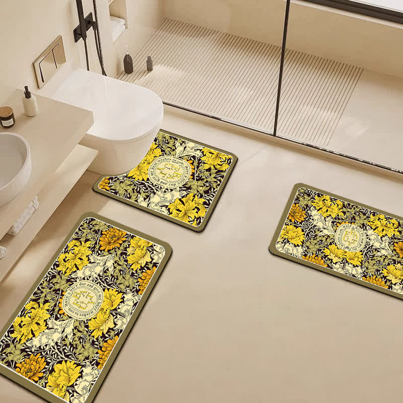 Tapis de bain élégant en boue de diatomées florales, absorbant l'eau, antidérapant